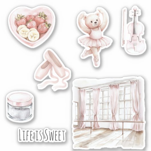 Ballet Bar Teddy Bear Ballet Shoes Fruit Violin  Aufkleber (Vorderseite)