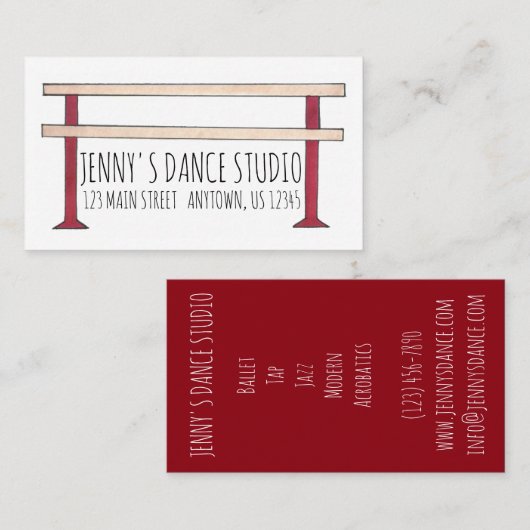 Ballet Barre Ballerina Tanzlehrer Studio Tänzerin Visitenkarte (Vorne/Hinten)