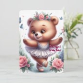 Ballet Bear Birthday Invitation Einladung (Stehend Vorderseite)