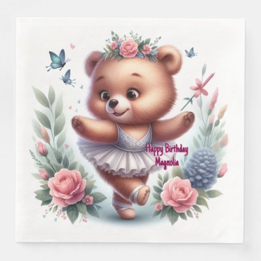 Ballet Bear Birthday Napkins Serviette (Vorderseite)