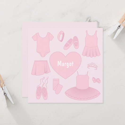 Ballet Clothes Square Card - Hellrosa Hintergrund Karte (Vorderseite/Rückseite Beispiel)