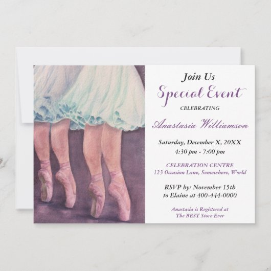 BALLET DANCE PARTY EVITE EINLADUNG (Vorderseite)