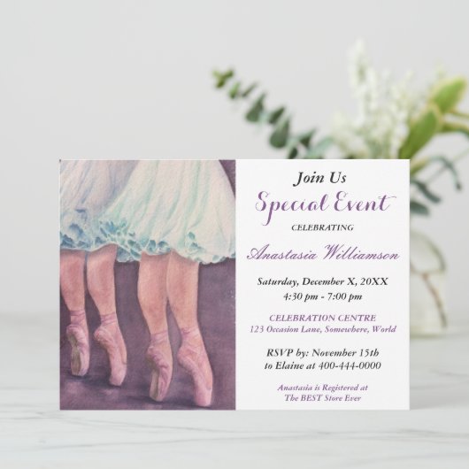 BALLET DANCE PARTY EVITE EINLADUNG (Stehend Vorderseite)