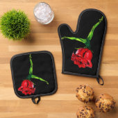Ballet Dancer Rose Oven Mitt & Pot Holder Set (Oben Unten)