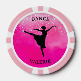 Ballet Dancer Silhouette Pink Watercolor Design Pokerchips