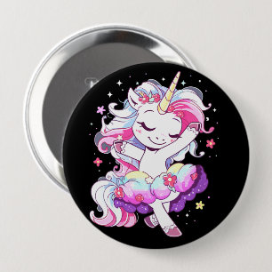 Ballet Dancer Unicorn Girls Rainbow Ballerin Color Button