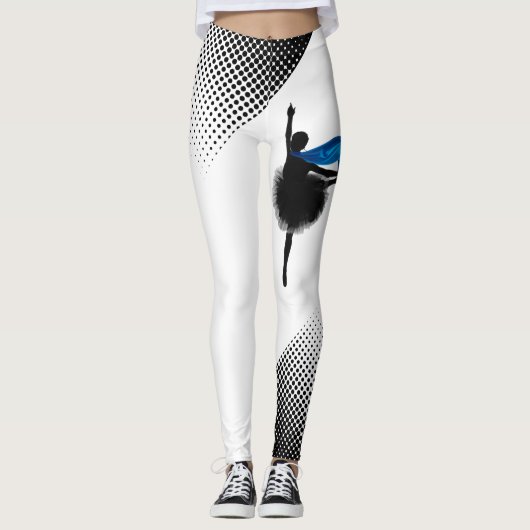 Ballet Dancer White Leggings W Black Dots Print (Vorderseite)