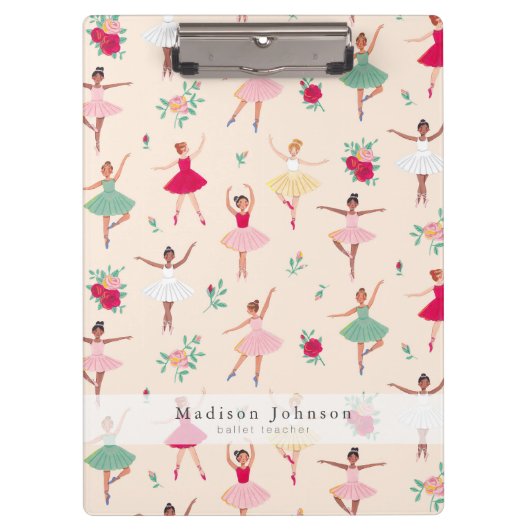 Ballet Dancers Pattern Cute Ballerina Teacher Klemmbrett (Vorderseite)