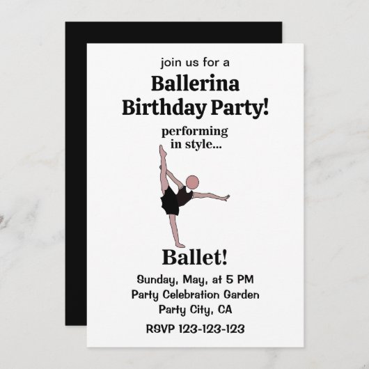 Ballet Darstellend im Stil Ballerina Geburtstag Einladung (Vorne/Hinten)