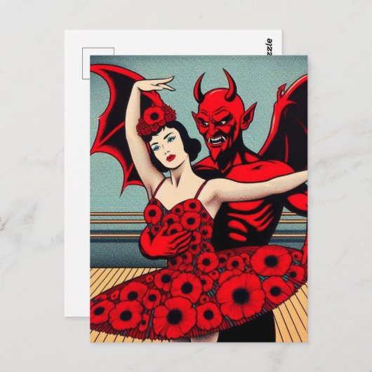 Ballet des Teufels mit einer Frau in einem Kleid a Postkarte (Vorne/Hinten)