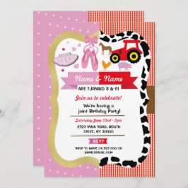 Ballet & Farm Joint Boy Girl Birthday Pink Horse Einladung