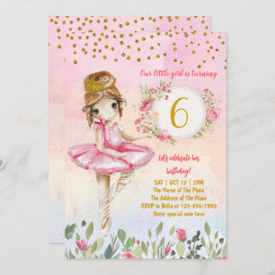 Ballet Girl Pink Geburtstagsparty Einladung