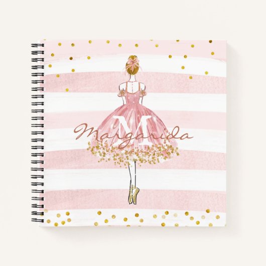 Ballet Girl Pink Gold Glitzer Aquarell Kinder Notizblock (Vorderseite)