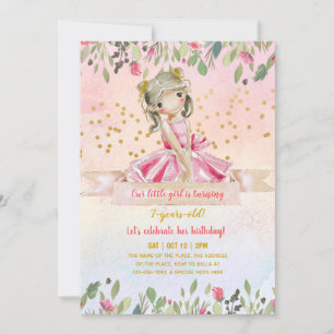 Ballet Girl Pink Gold Glitzer Kindergeburtstag Par Einladung