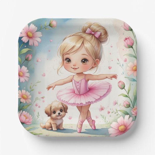 Ballet Girl & Puppy-Party Pappteller (Vorderseite)