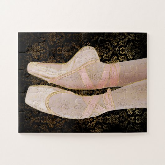 Ballet Jigsaw Puzzle Toe Shoes - Black Pink Gold (Horizontal)
