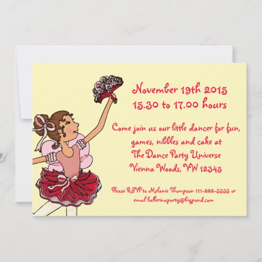 Ballet Kids Party Rot-Gelbe Einladung (Rückseite)