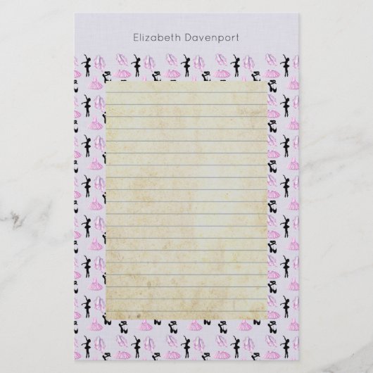 Ballet Pattern auf rosa und blaue Farbe Briefpapier (Vorderseite)