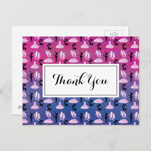 Ballet Pattern auf rosa und blaue Farbe Postkarte (Vorne/Hinten)