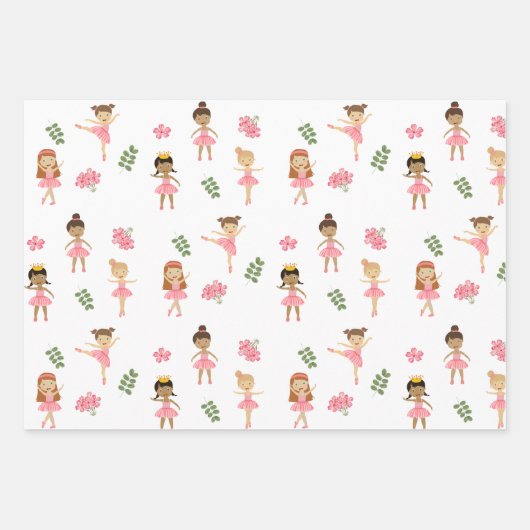 Ballet Pink Ballerinas Dancing Pattern Geschenkpapier Set (Vorderseite 3)