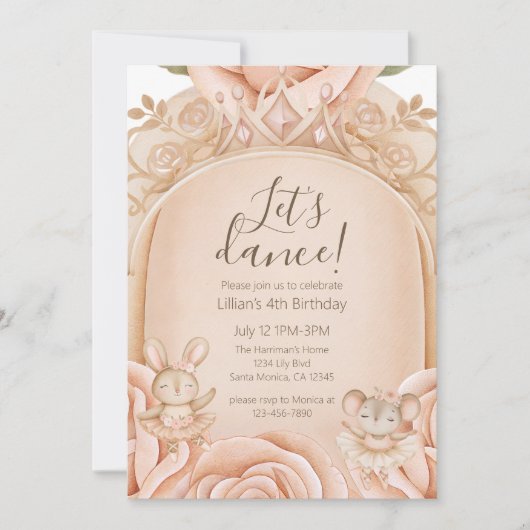 Ballet Princess Girls Fourth Birthday  Einladung (Vorderseite)