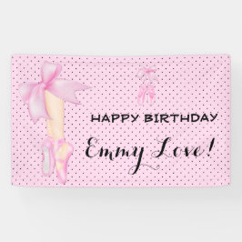 Ballet Shoes Bow Pink & Black Polka Dot Banner