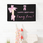 Ballet Shoes Bow Pink & Black Polka Dot Banner (Insitu)