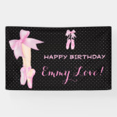 Ballet Shoes Bow Pink & Black Polka Dot Banner (Horizontal)