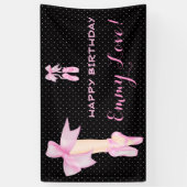 Ballet Shoes Bow Pink & Black Polka Dot Banner (Vertikal)