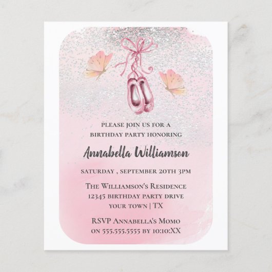 Ballet Shoes & Butterfly Geburtstagsparty (Vorderseite)