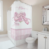 Ballet Shoes Pink and White Watercolor Stripes  Duschvorhang (Beispiel)
