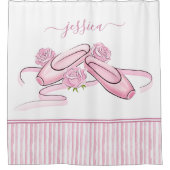 Ballet Shoes Pink and White Watercolor Stripes  Duschvorhang (Vorderseite)
