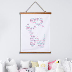 Ballet Showtypografie Pink und Aqua Wandteppich Mit Holzrahmen