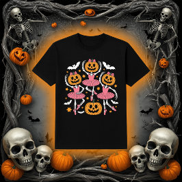 Ballet Skeleton Pumpkin | Pink Tutu Dance T-Shirt