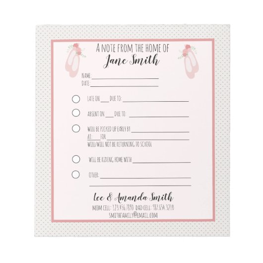 Ballet Slipper School Note 1 Kind Notizblock (Vorderseite)