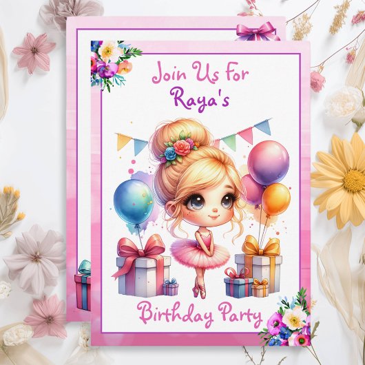 Ballet Themed Girl's Birthday Party Einladung