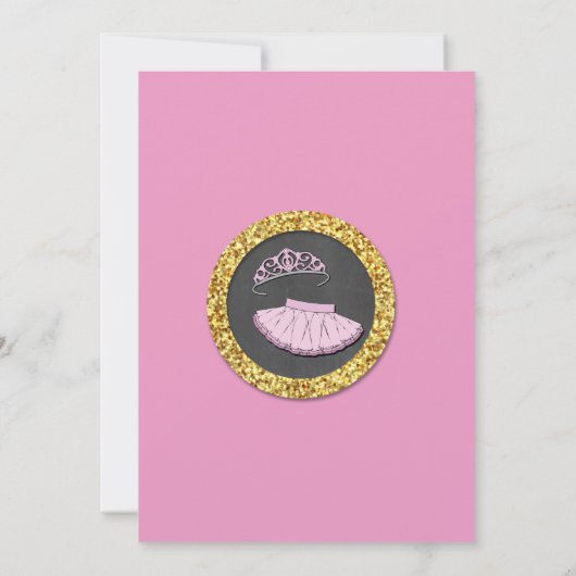 Ballet Tiara Tutu Pink Gold Glitter Birthday Party Einladung (Rückseite)