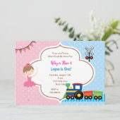 Ballet & Train Joint Boy Girl Einladung zum Geburt (Stehend Vorderseite)