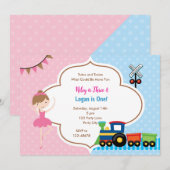Ballet & Train Joint Boy Girl Einladung zum Geburt (Vorne/Hinten)