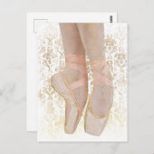 Ballet Zehenschuhe - Rosa Gold Weiß Postkarte (Vorne/Hinten)