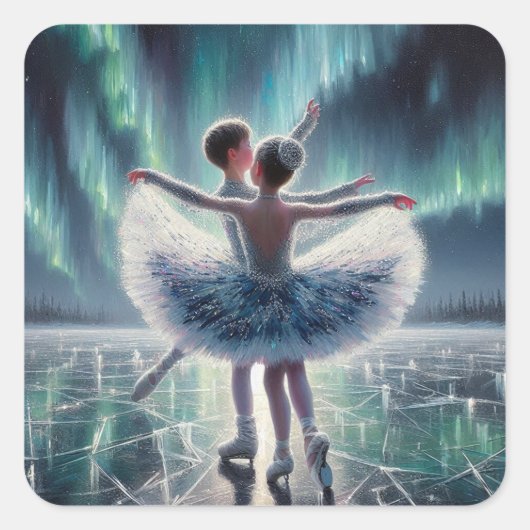 Ballett auf Eis Quadratischer Aufkleber (Vorderseite)