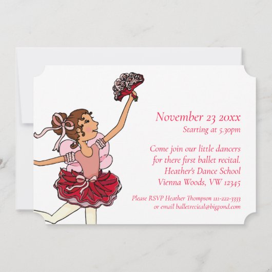 Ballett Erwägung Kinder Ballerina Einladung (Rückseite)