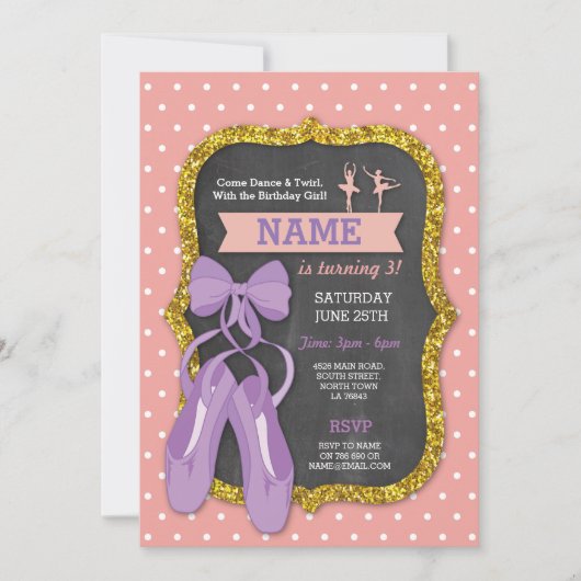 Ballett Geburtstagsparty Ballerina Glitzer Einladu Einladung (Vorderseite)