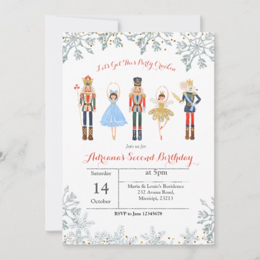 Ballett Glitzer Silver Birthday Einladen Nutcracke Einladung (Vorderseite)