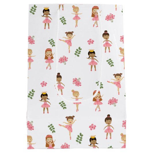 Ballett Pink Ballerinas Tanzmuster Mittlere Geschenktüte (Rückseite)