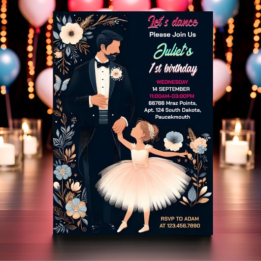 Ballett Rosa Tutu Chic Girls Ballerina 1. Geburtst Einladung