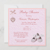 Ballett-Schuh-u. Locket-Mädchen-rosa Babyparty Einladung (Rückseite)