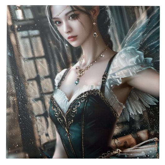 Ballett-Tänzer in einem grünen TuTu und Feen Flüge Fliese (Vorderseite)