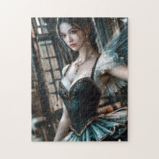 Ballett-Tänzer in einem grünen TuTu und Feen Flüge Puzzle (Vertikal)