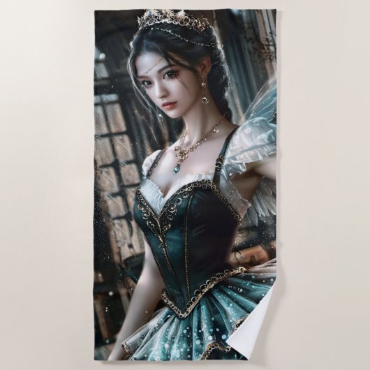 Ballett-Tänzer in einem grünen TuTu und Feen Flüge Strandtuch (Vorderseite)